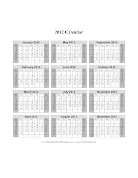 Free Printable 2012 Calendars