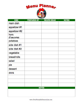 Free Printable Holiday Shopping Lists and Menu Planners