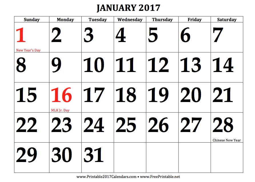 printable 2017 calendars