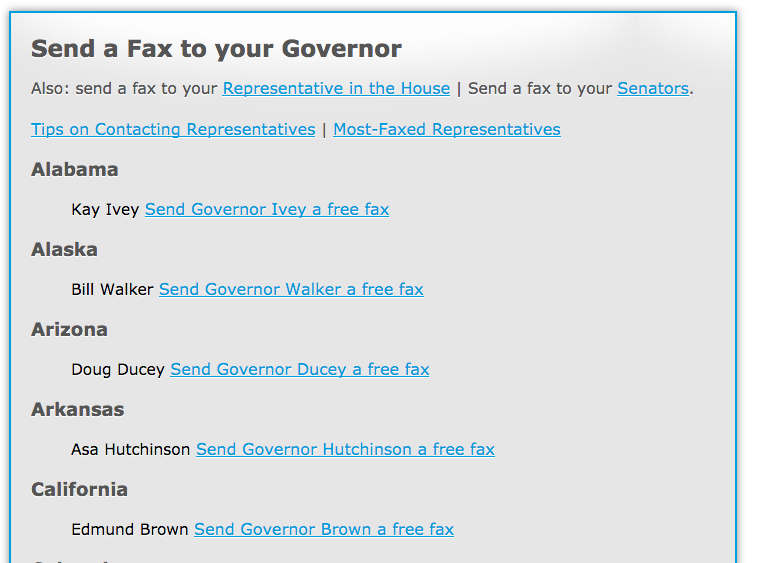 FaxZero Adds Governors to Free Fax-Your-Reps Service
