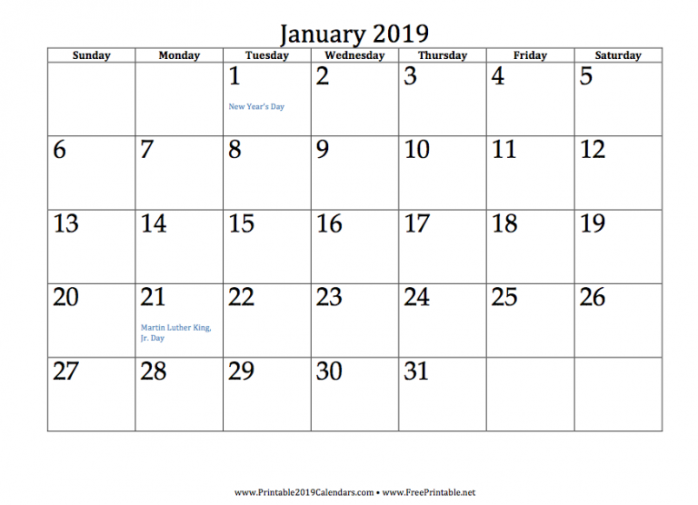 Free Printable 2019 Calendars