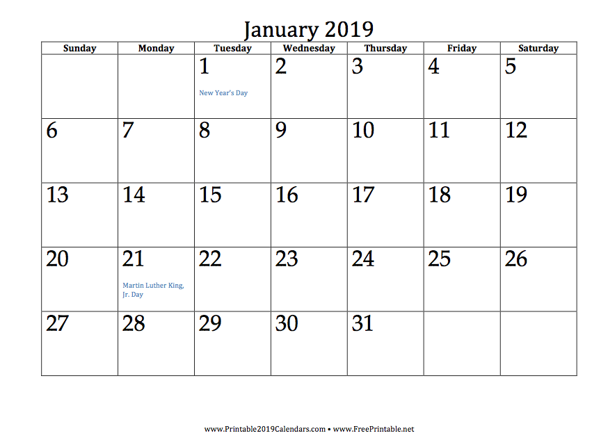 Free Printable 2019 Calendars