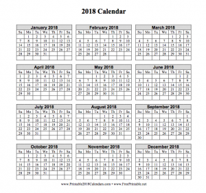 mini calendar printable 2018