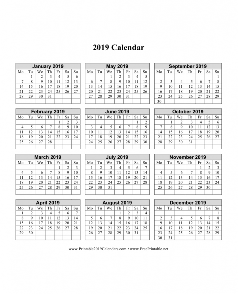 Free Printable 2019 Calendars Selection Expands