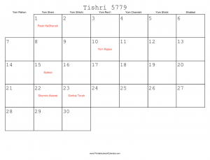 Print Calendars With Hebrew Dates And Jewish Holidays Free Printables