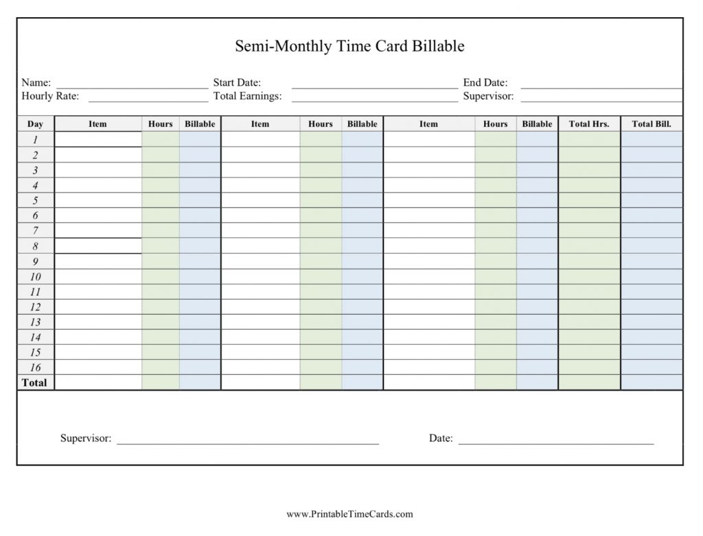 Printable Time Cards