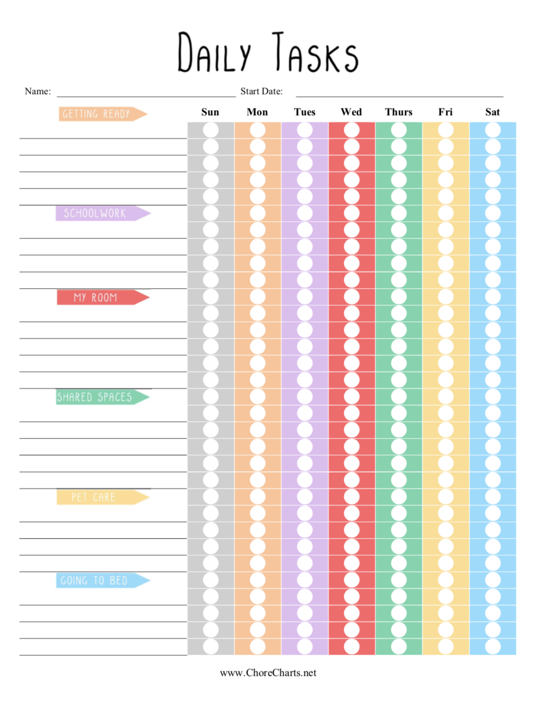 Printable Chore Charts and Goals Templates