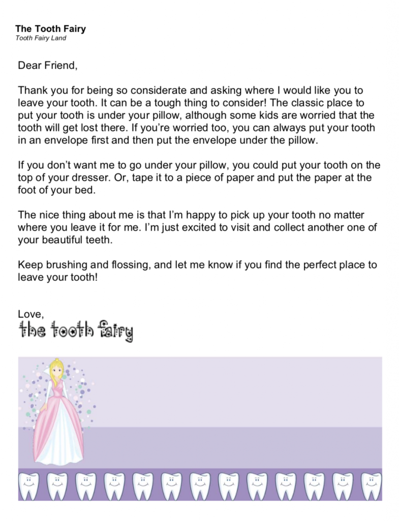 tooth fairy letters template free
