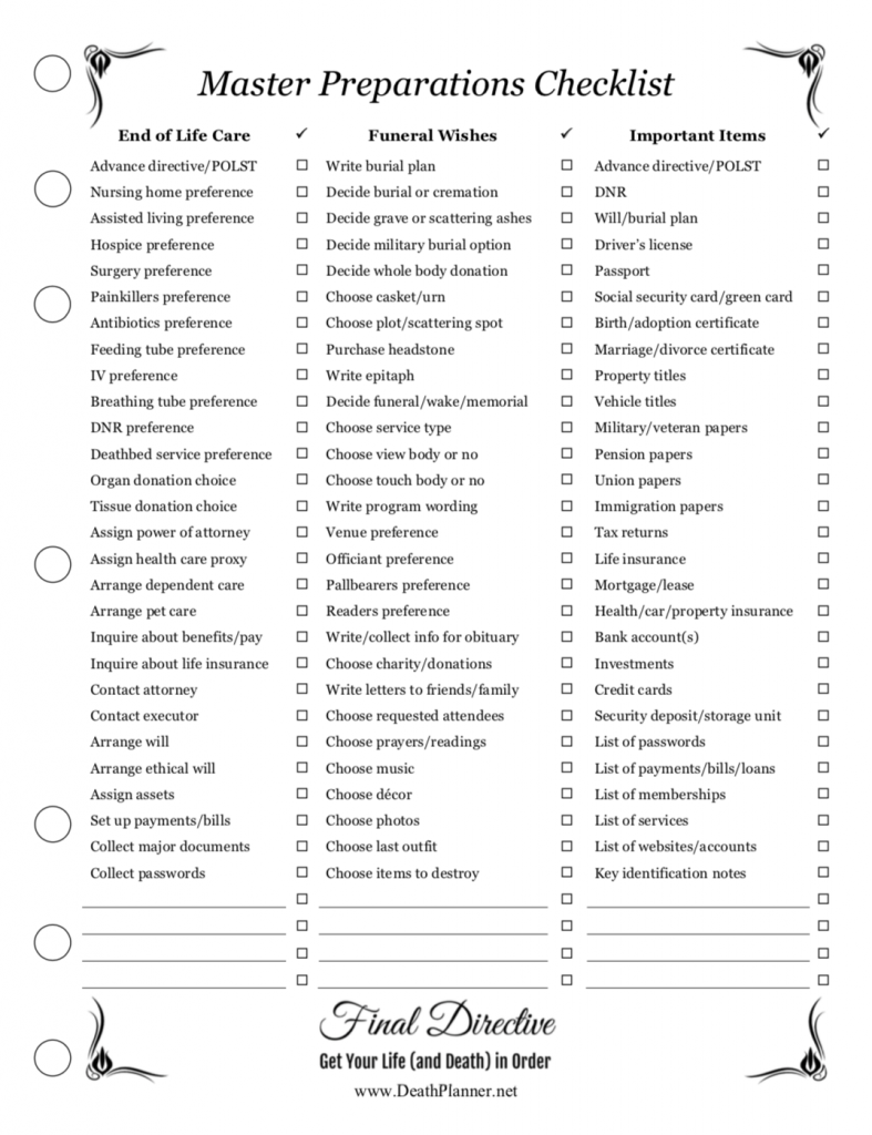 Printable In Case Of Death Checklist | Farrah Printable