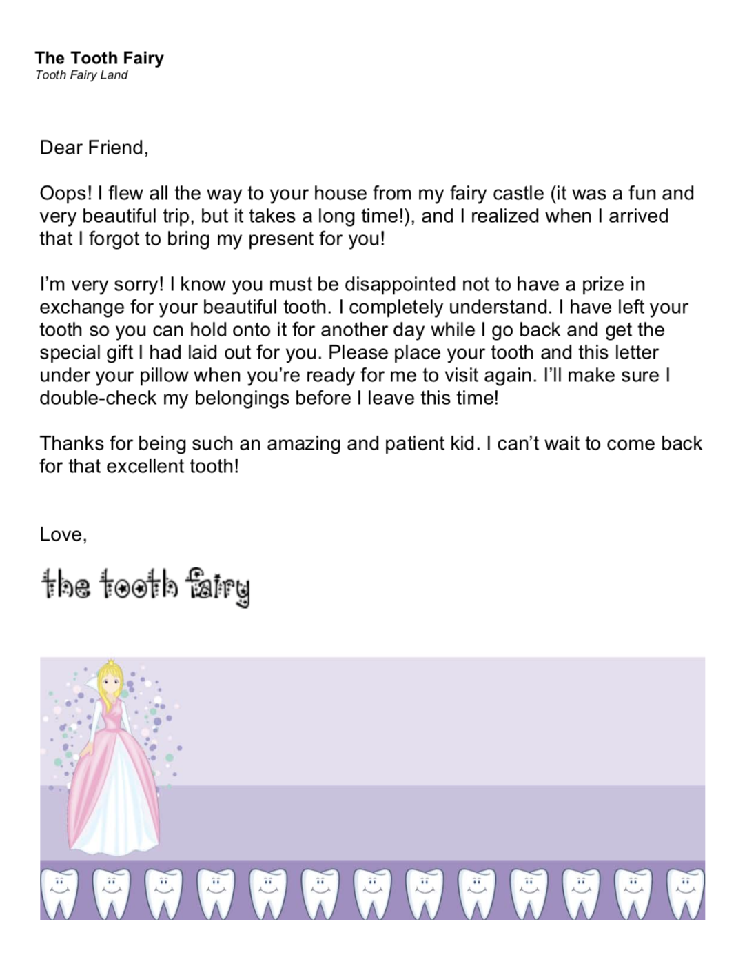 fun toothfairy letter for older kids