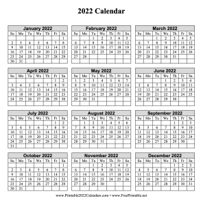 Free Printable 2022 Calendars