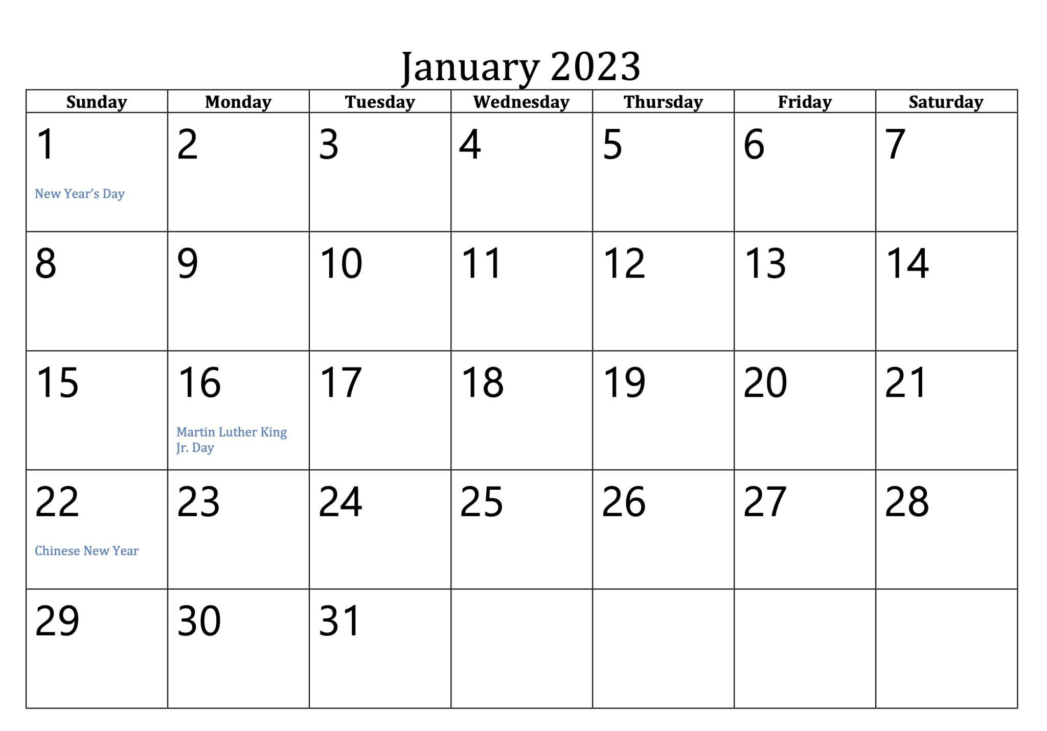 Free Printable 2023 Calendars